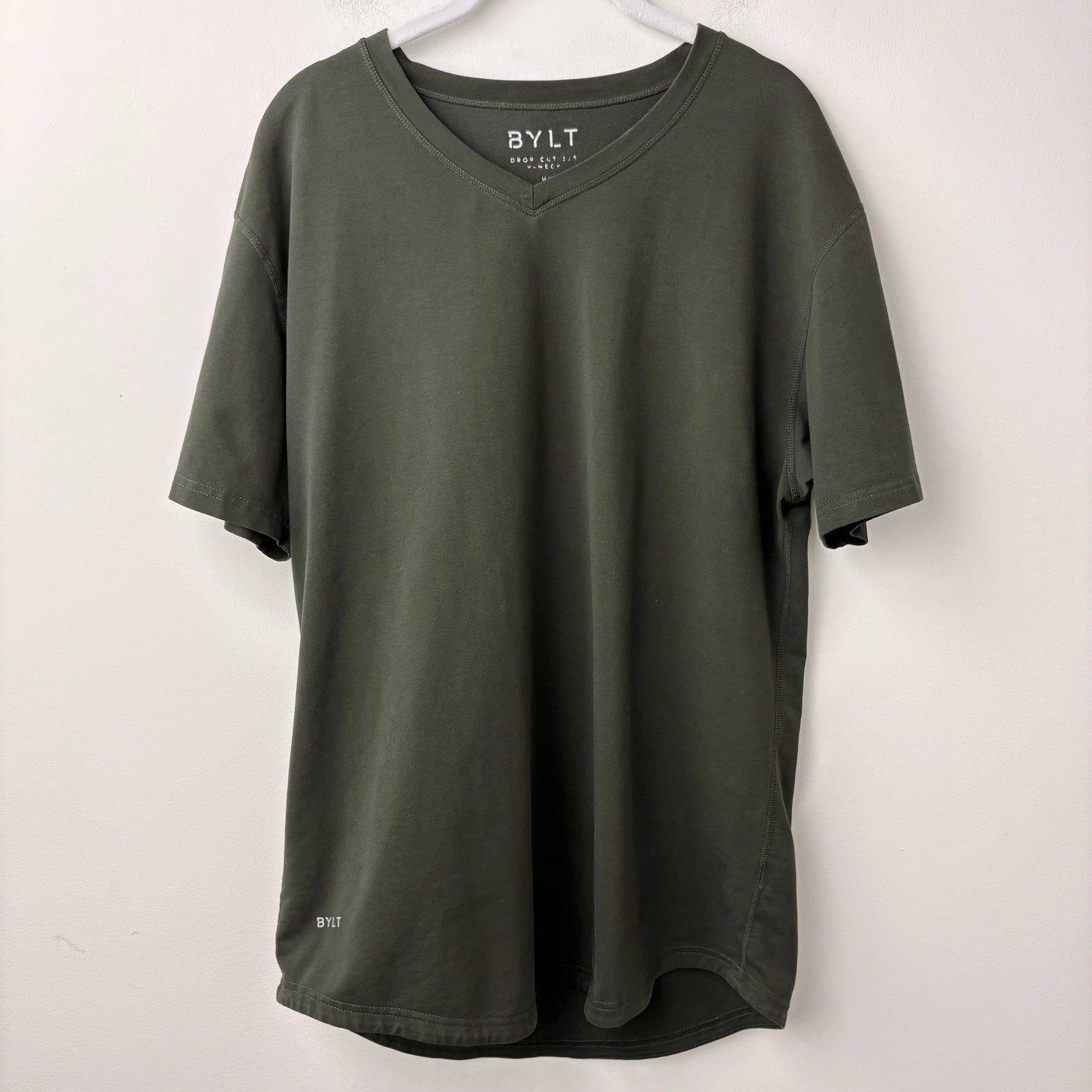 BYLT T Shirt Drop Cut V Neck Mens Large Green Stretch Athletic Minimalist Casual