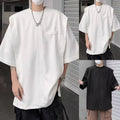 Men's Short Sleeve Crew Neck Top Korean High Street Solid Color Fashion