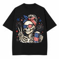 Skull Mom USA Flag Peace Sign Funny 4th of July Patriotic Graphic T-Shirt