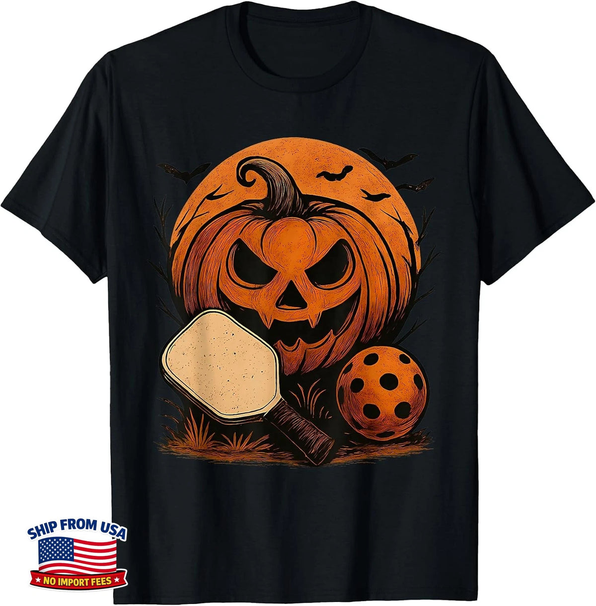 Halloween Pickleball Costume Spooky Season Pumpkin Paddle T-Shirt
