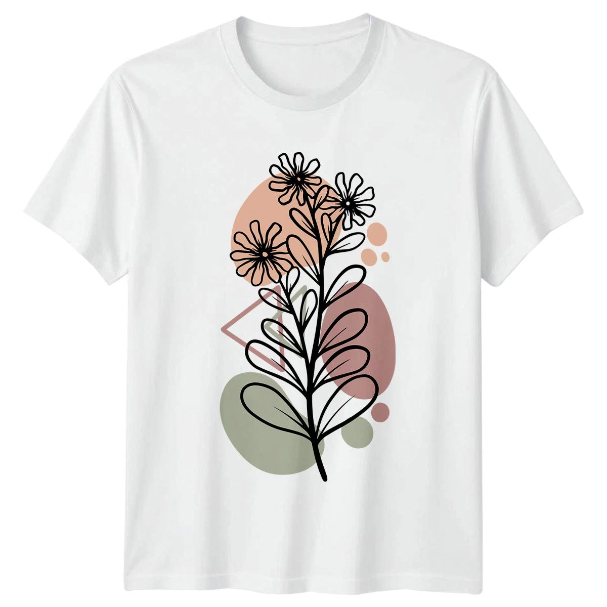 Abstract Boho Botanical Line Art Womens T-Shirt Boho Aesthetic Nature