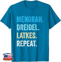 Funny Jewish Hanukkah Menorah Dreidel Latkes Repeat Chanukah T-Shirt S3