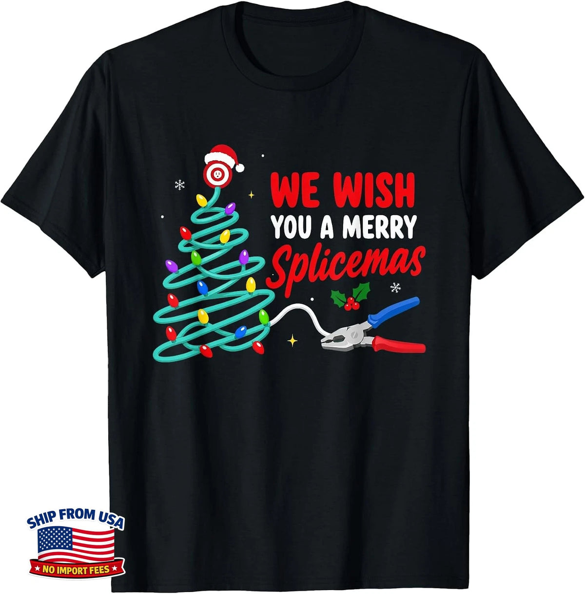 Funny Electrician Merry Splicemas Christmas Wire Splicing T-Shirt