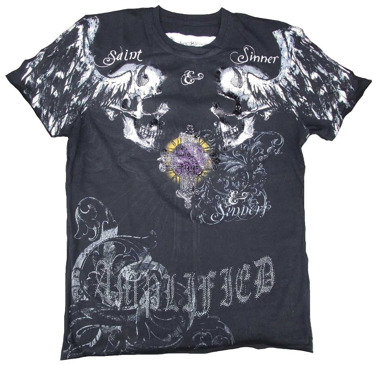 Cool Amplified Saint & Sinner Holy Skull Rhinestone Skirt Star Designer Black