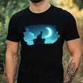 Mens Cat and Moon Print Cotton T-Shirt Size XS to 5XL