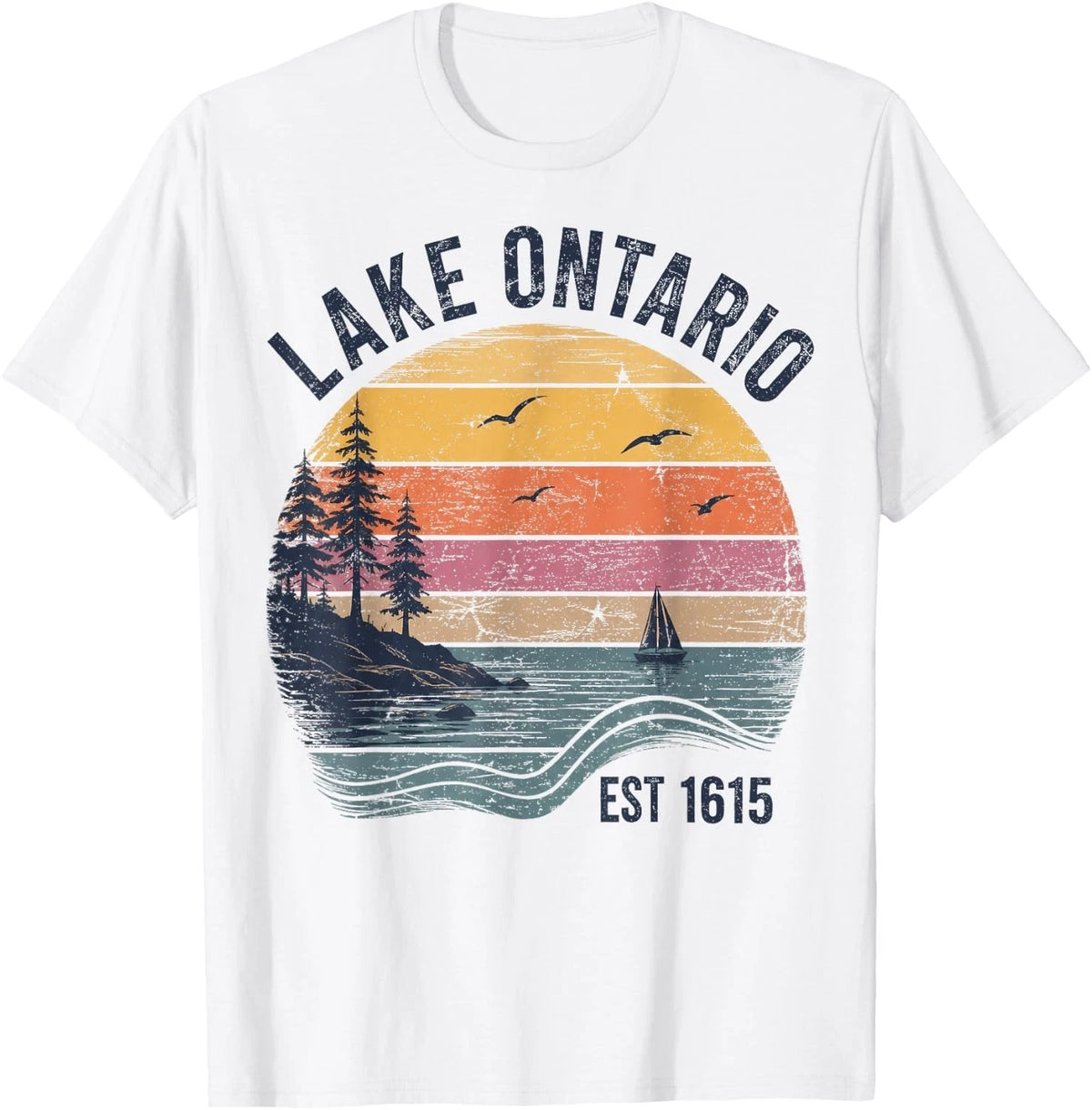 Retro Sunset Great Lakes Lake Ontario T-Shirt unisex T-Shirt Image 1 of 2