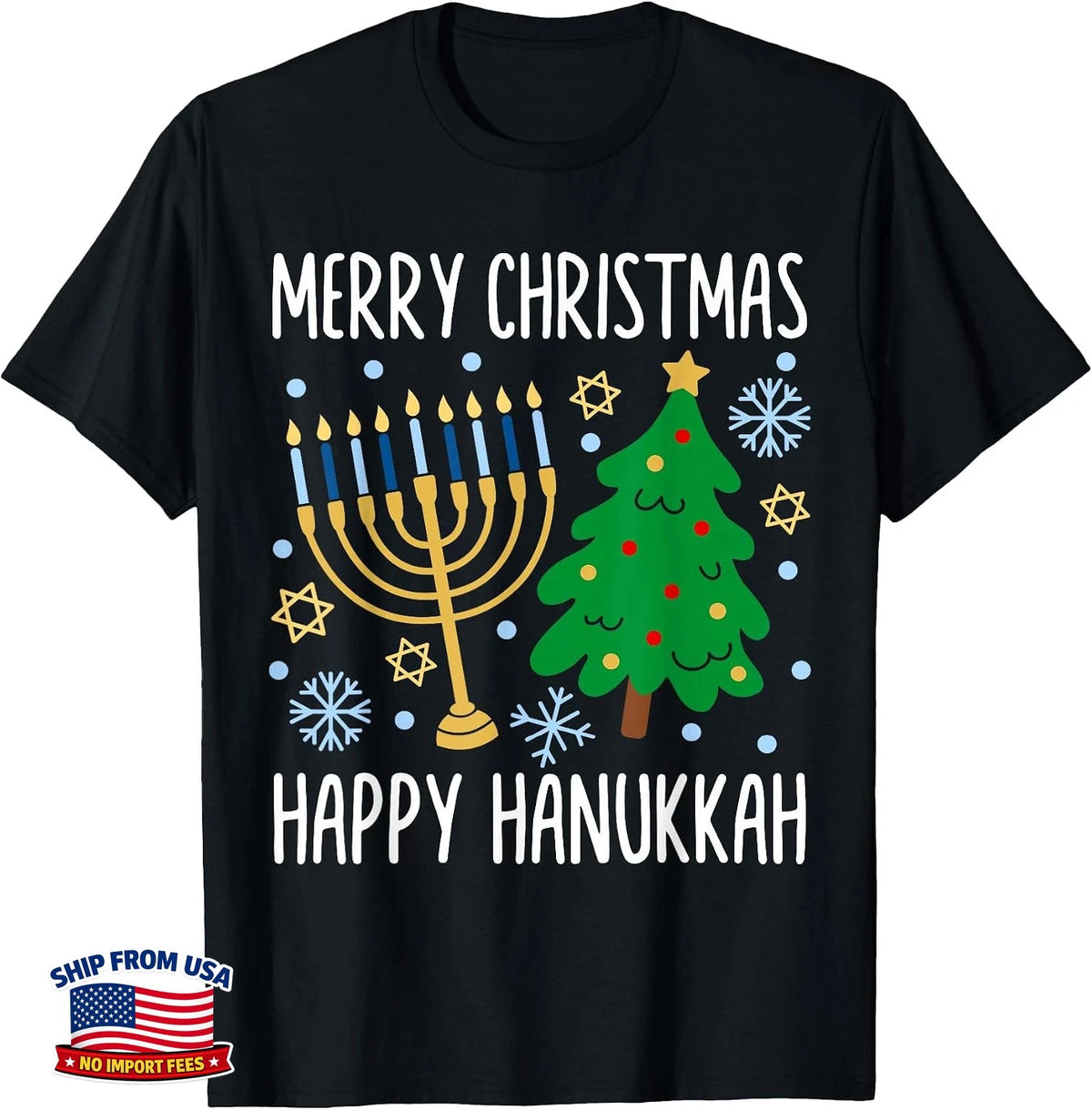 Merry Christmas Happy Hanukkah Matching Family PJ Holiday Tee
