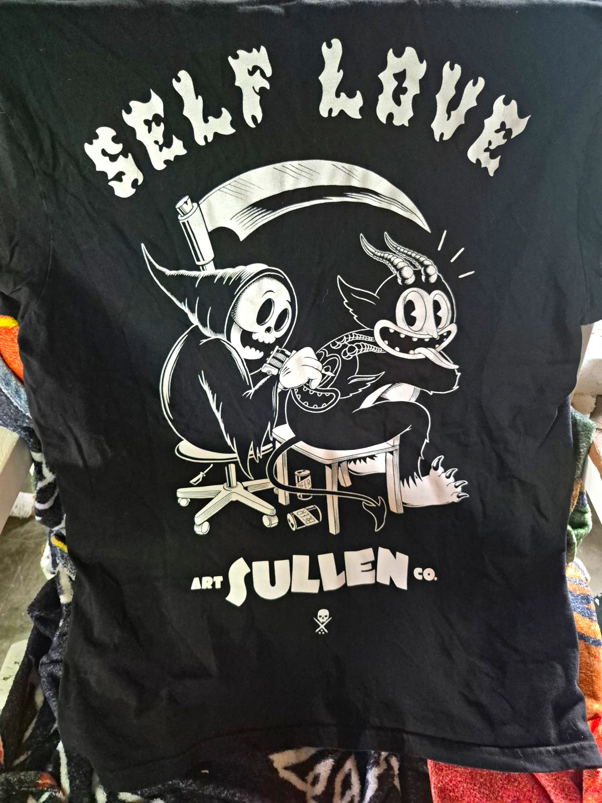 Sullen Men’s L Black Cotton Crew Neck Graphic T-Shirt Self Love Grim Reaper Image 1 of 2