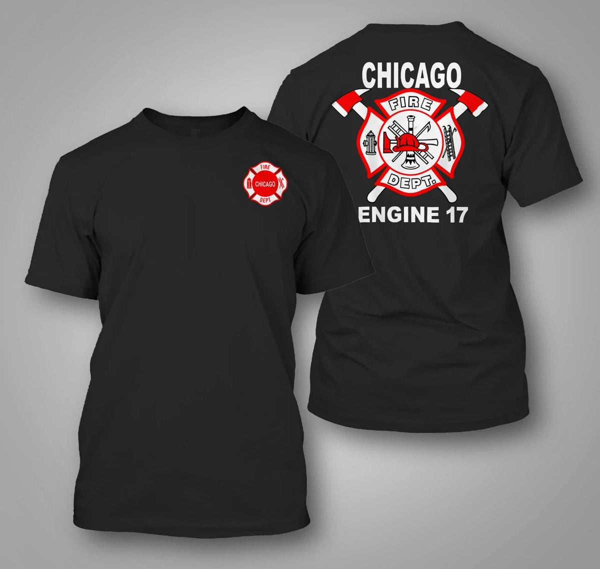Chicago Fire Department Engine 17 Firefighter T-Shirt CFD Graphic Tee