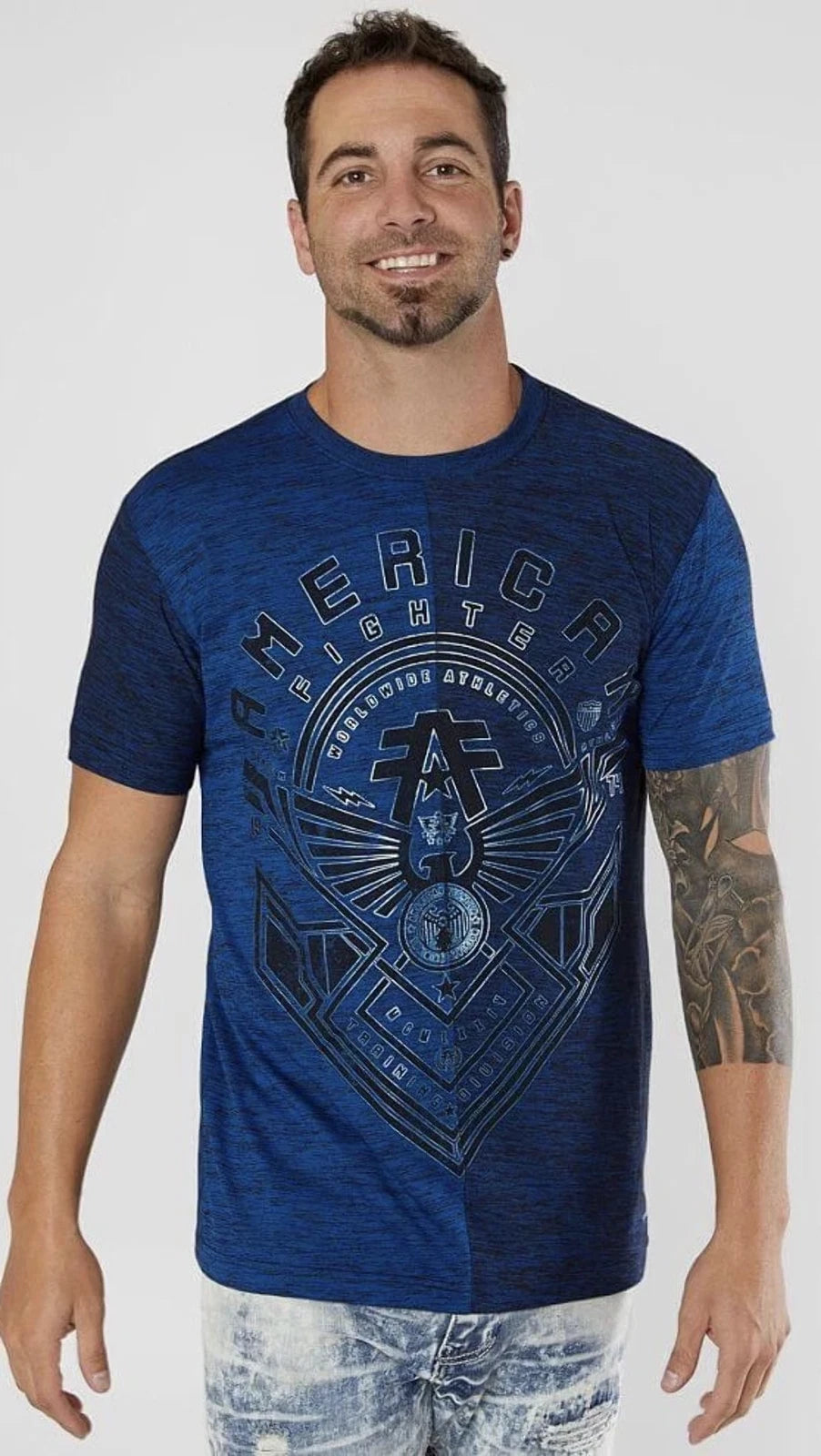 AMERICAN FIGHTER Men's T-Shirt HUNTSVILLE TEE  Blue Athletic Biker XS-4XL