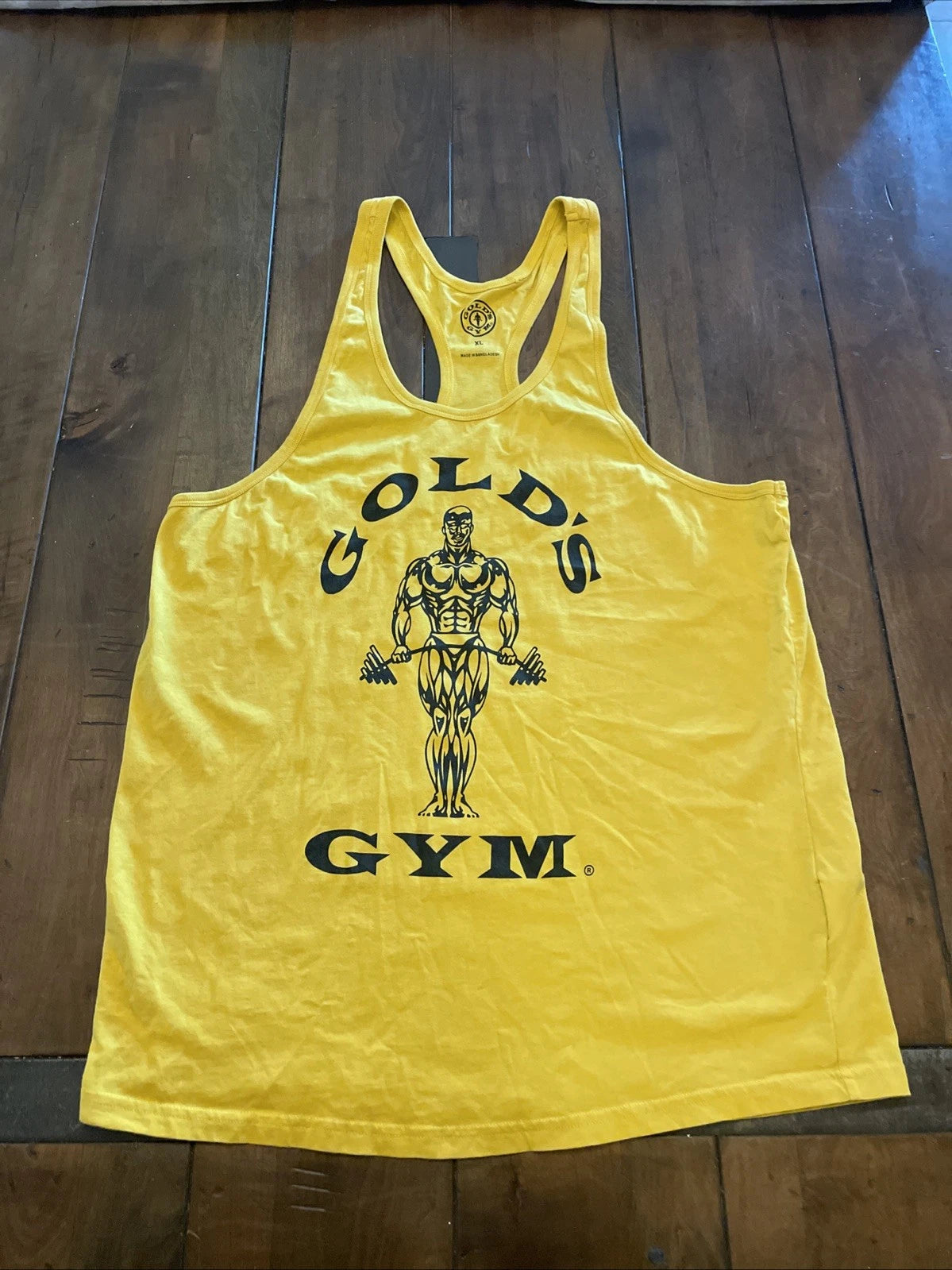Gold's Gym Stringer Tank Top XL Yellow USA Bodybuilding Muscle Shirt