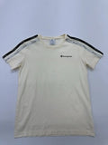 Champion Men Cream Striped Trim Logo T-Shirt Size M Condition Descriptor