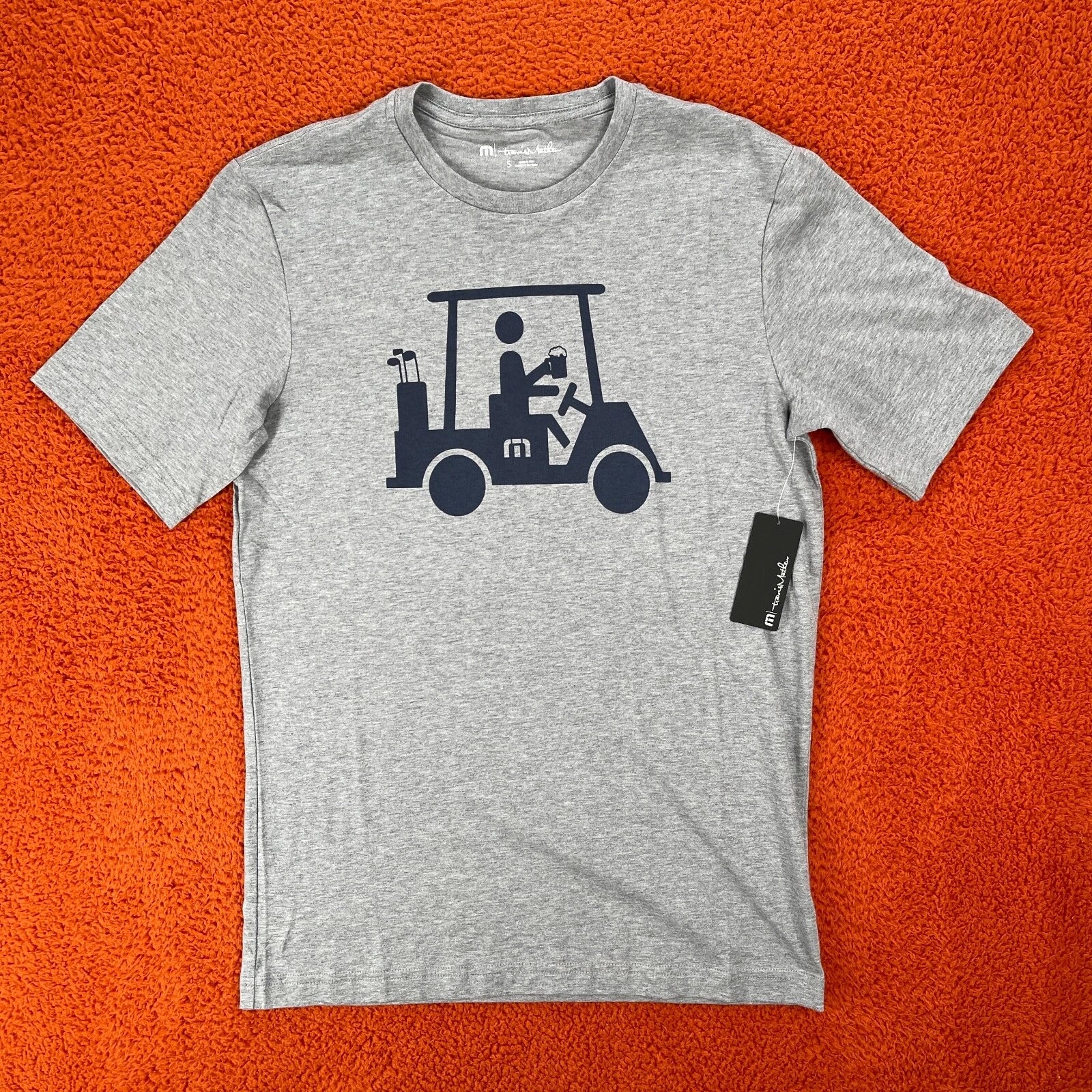 TRAVIS MATHEW Mens SMALL Mapes Golf Cart Beer Heather Gray 100% Pima Cotton