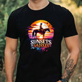 Mens Wild West Cowboy Print Cotton T-Shirt Size XS to 5XL