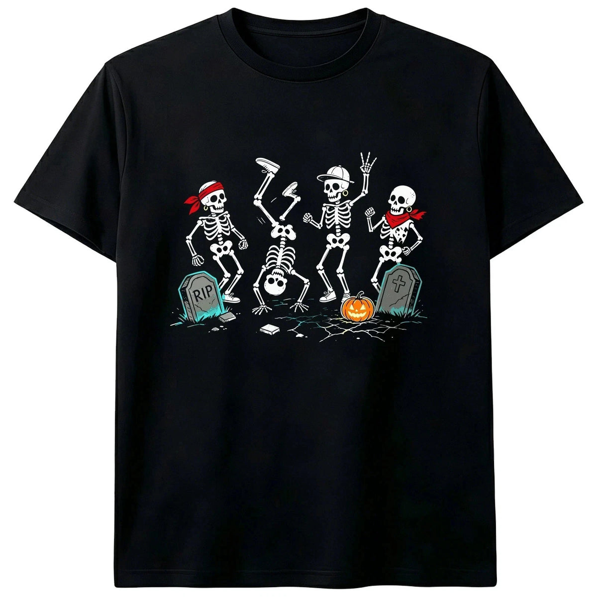 Glow in The Dark Dancing Skeleton Halloween T-Shirt Men Women Graphic Tee