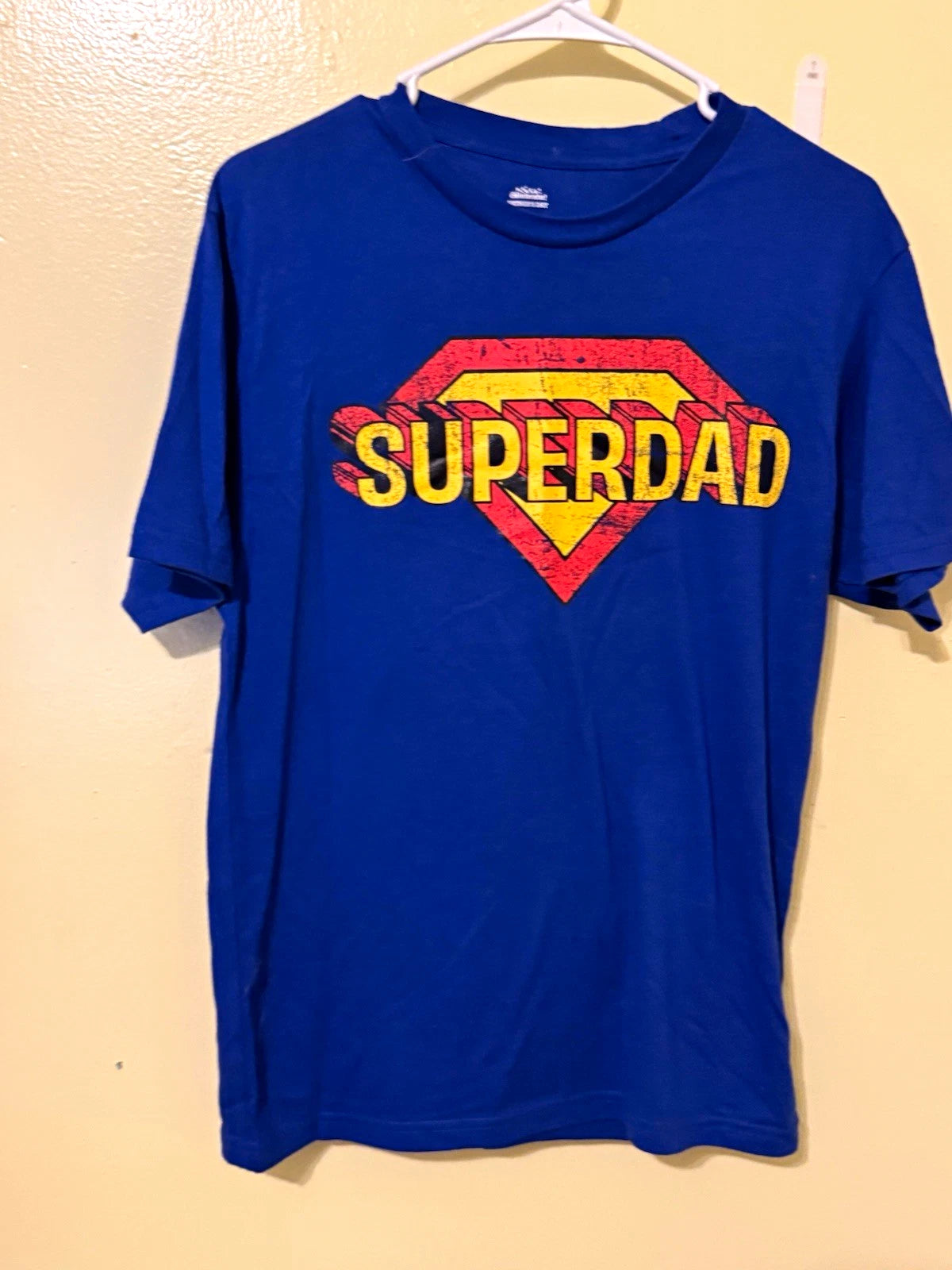 Celebrate! Men's Regular S Blue Crew Neck Short Sleeve Tee Superdad Dad Graphic