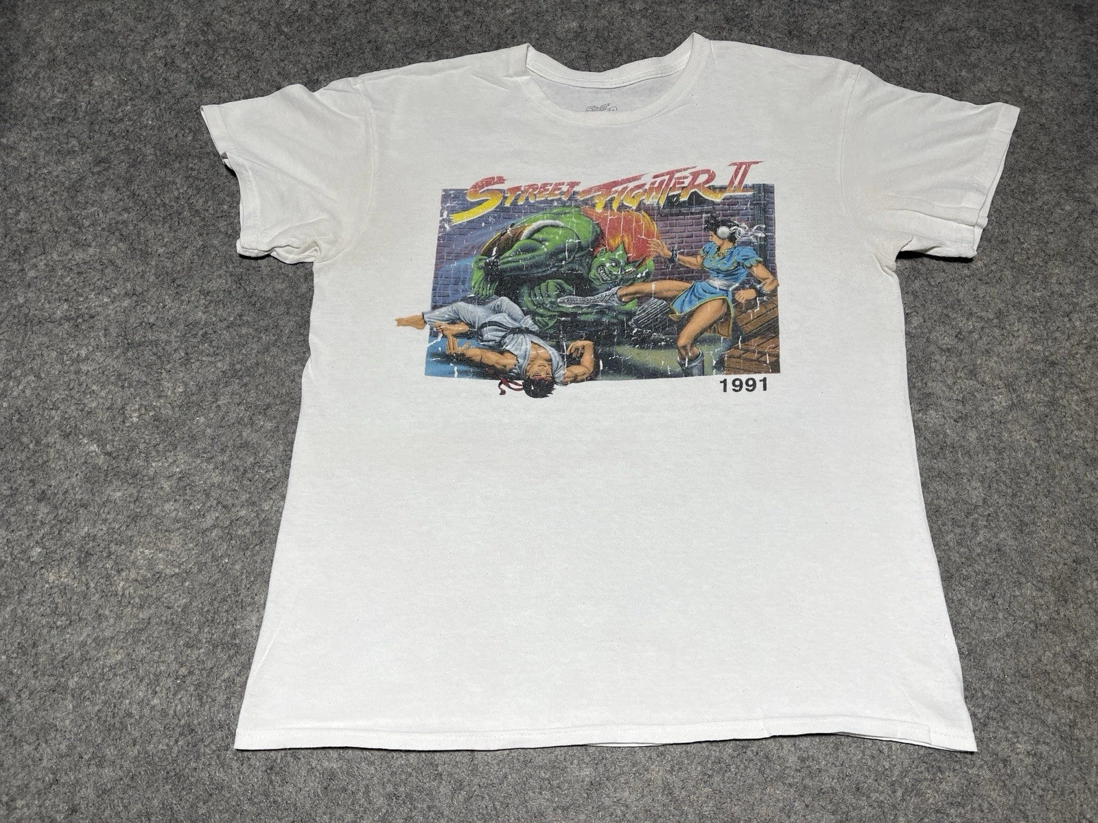 Street Fighter 2 1991 RETRO Medium White Distressed Shirt Get Ready To Rumble