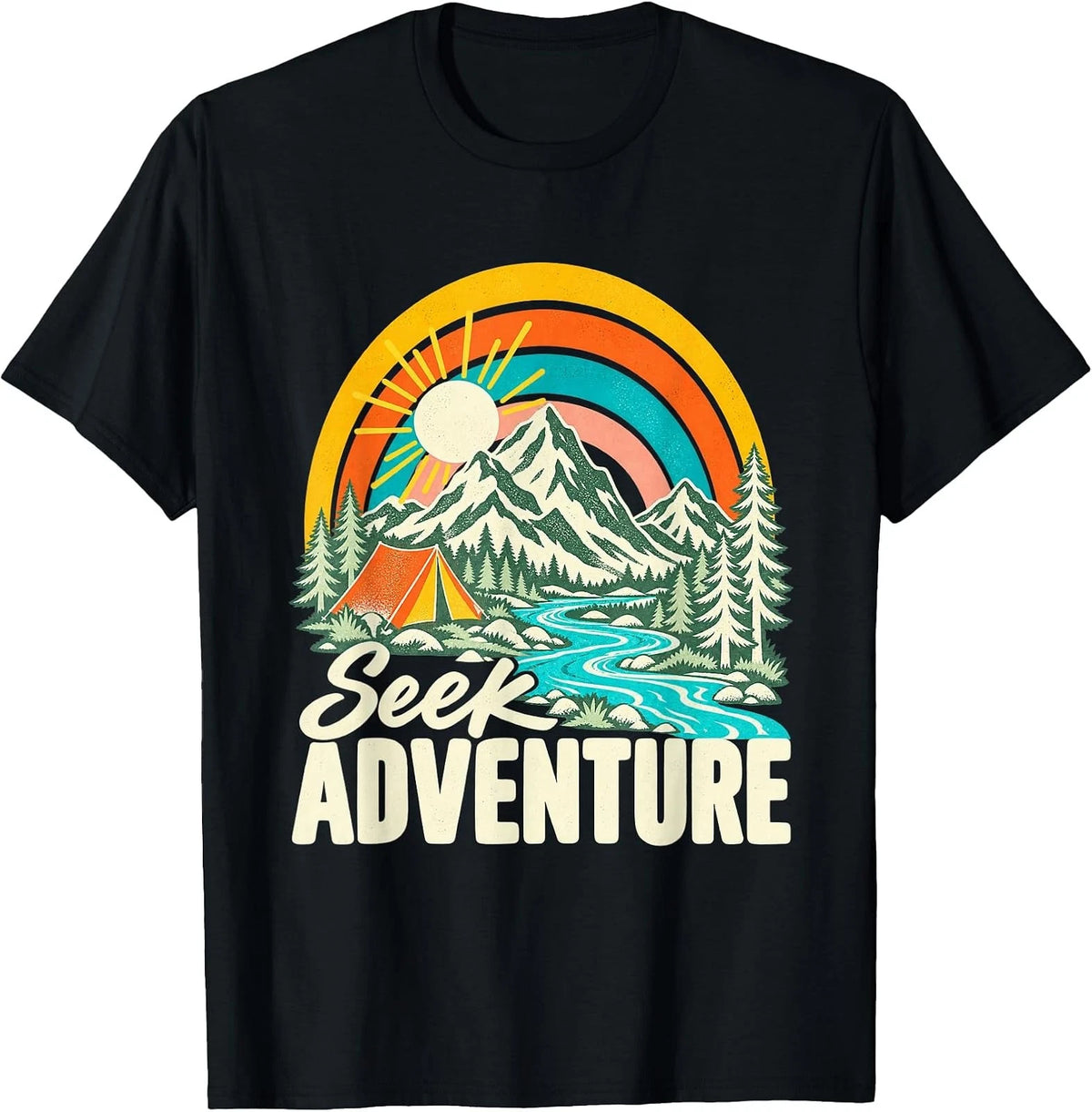 Retro Rainbow Mountain Adventure Camping Tee Shirt