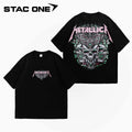 Black Metallica Moth Skull Rock Band Double‑Sided Graphic Oversized Tee