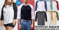 Unisex American Apparel 3/4 Sleeve Baseball Tee Raglan MEN & WOMEN T-SHIRT S-3XL