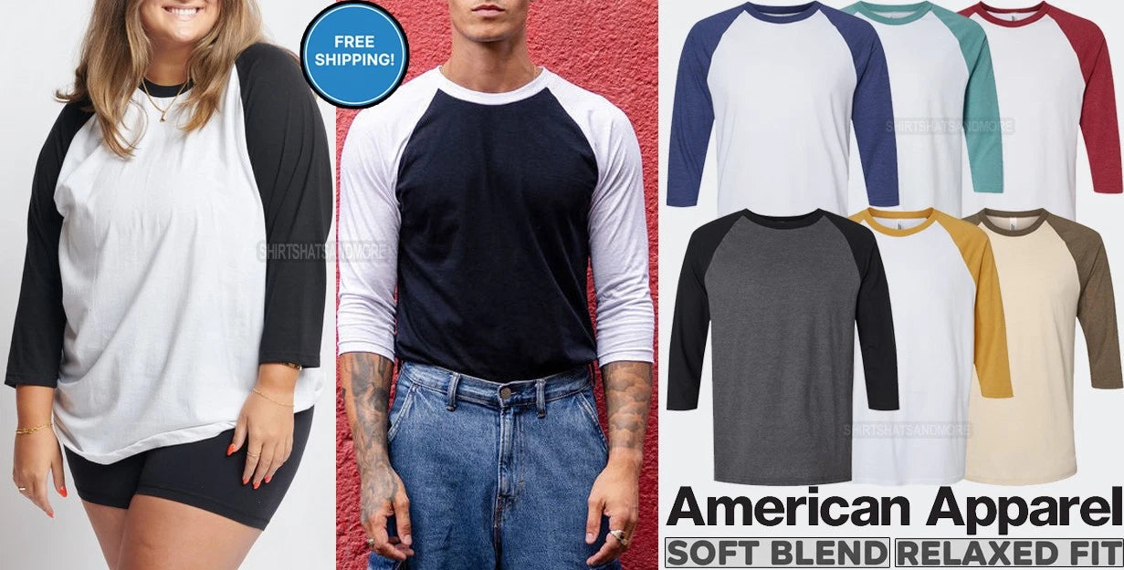 Unisex American Apparel 3/4 Sleeve Baseball Tee Raglan MEN & WOMEN T-SHIRT S-3XL