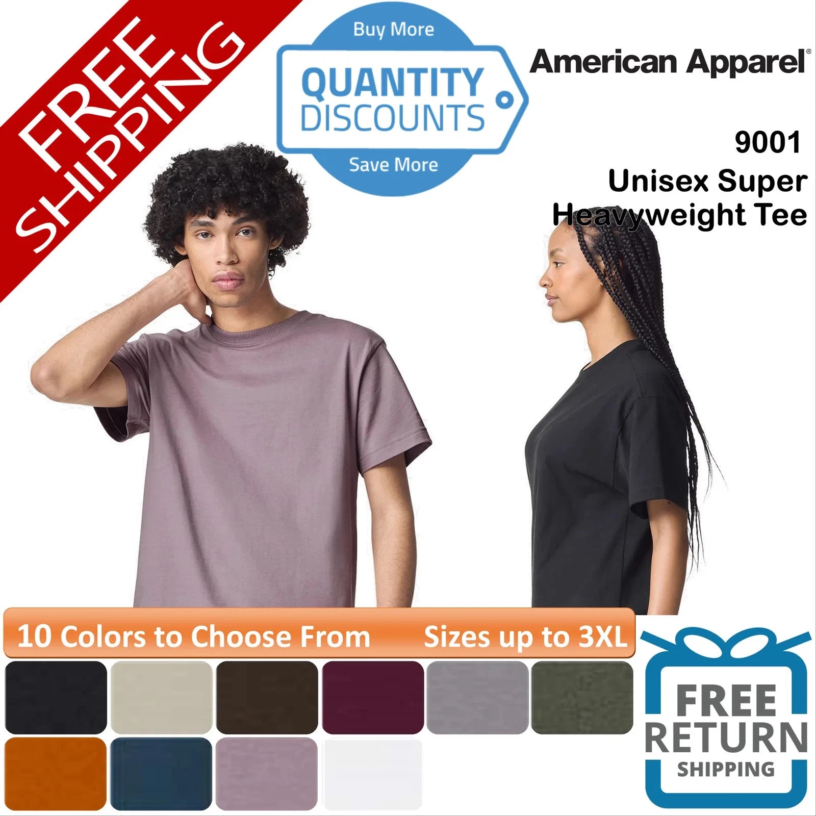 🔥 American Apparel Super Heavyweight Tee Shirt Short Sleeve Up To 3XL 9001