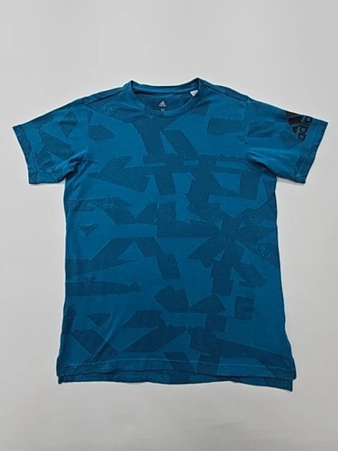 Adidas Boys Blue Climalite T-Shirt Size M Regular Fit Graphic Short Sleeve