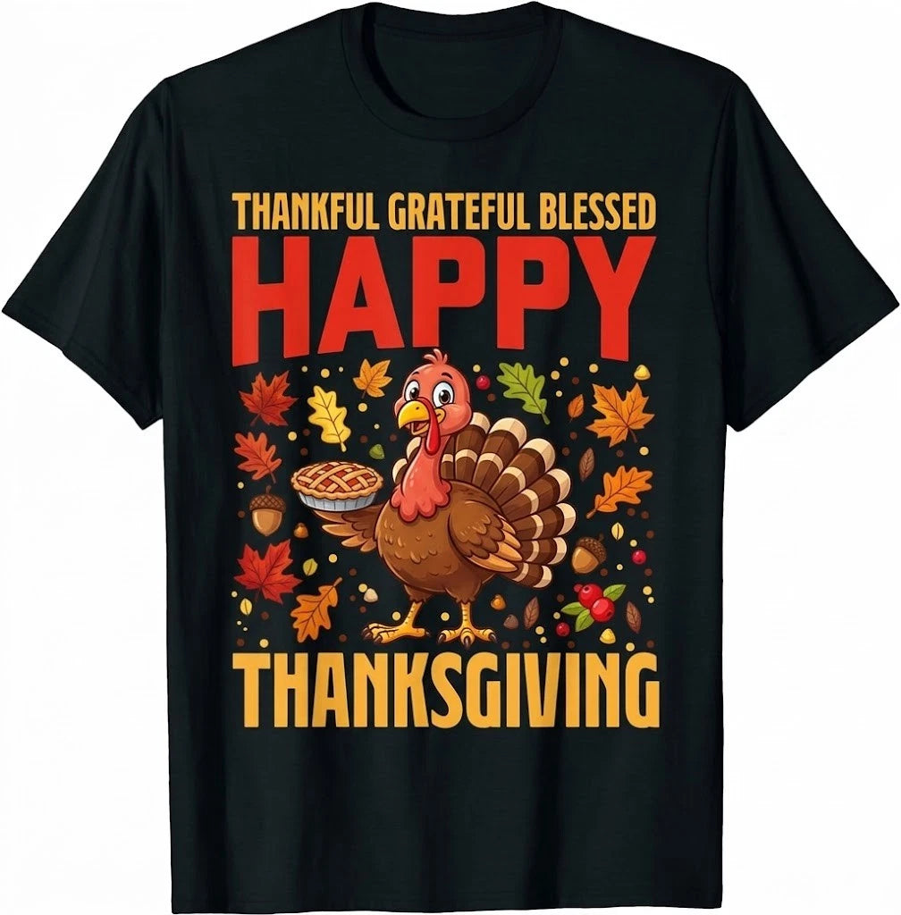 Thankful Grateful Blessed Happy Thanksgiving Turkey Women T-Shirt