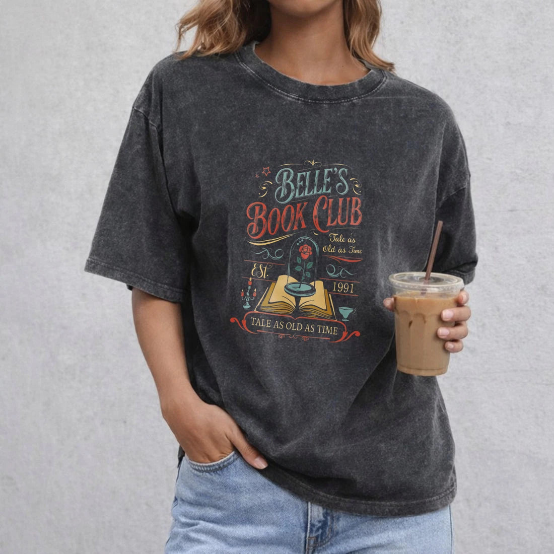 Belle's Book Club Vintage Washed Book Lover Graphic T-Shirt Image 1 of 4