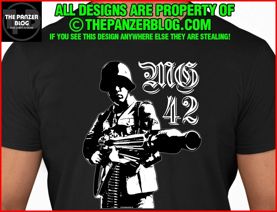 German Soldier MG42 T-Shirt WWII Wehrmacht Machine Gun