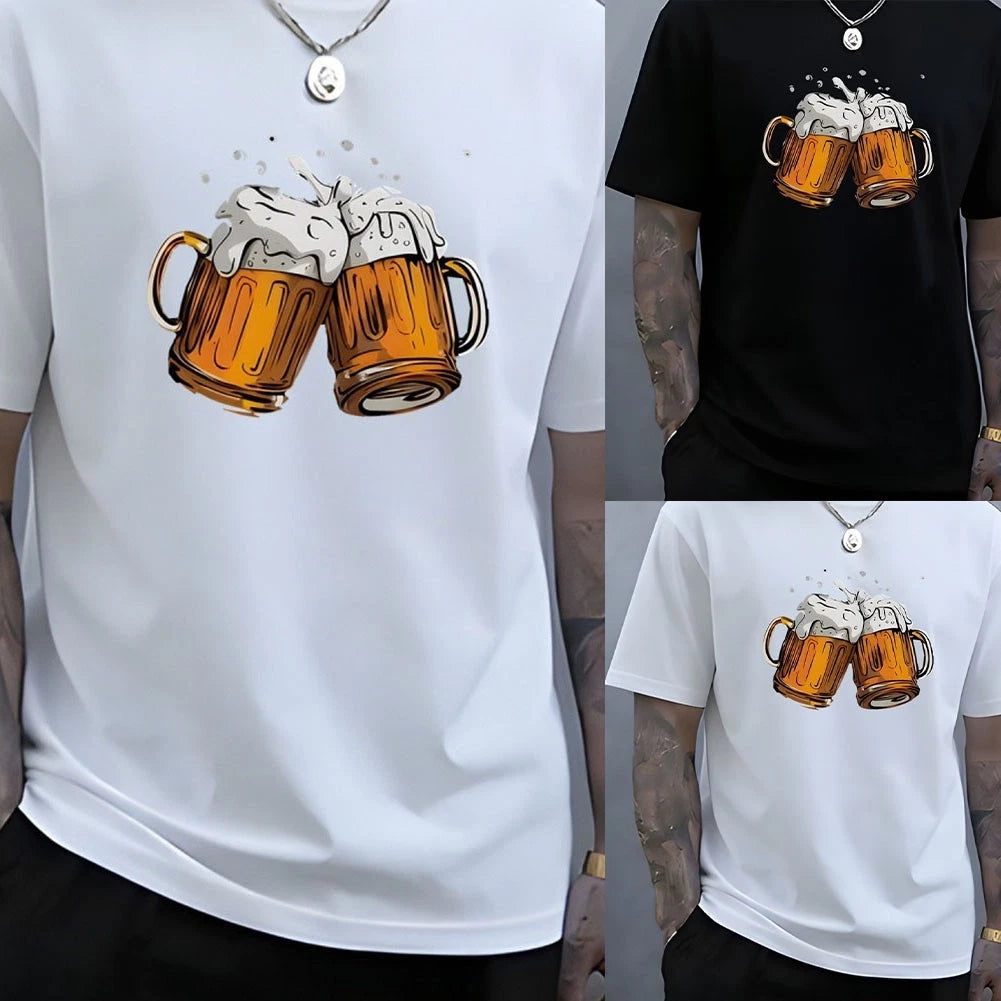 Men Short Sleeve Loose Fit Beer Graphic T Shirt O Neck Casual Spring Summer