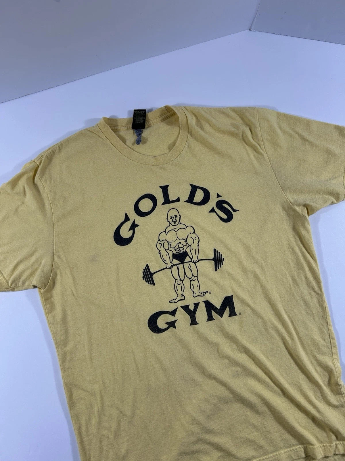 Gold's Gym Men’s Yellow Graphic Logo Crew Neck Short Sleeve Cotton Knit Tee L