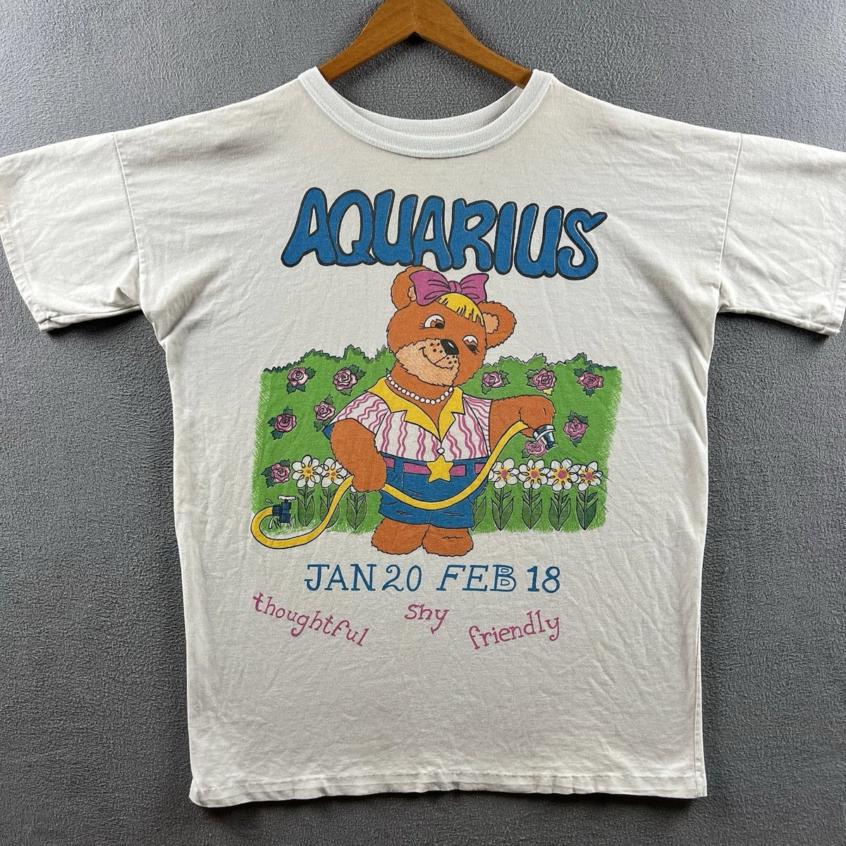 Vintage Aquarius Shirt Mens XL White Bear Gardening Astrology Zodiac Water Sign