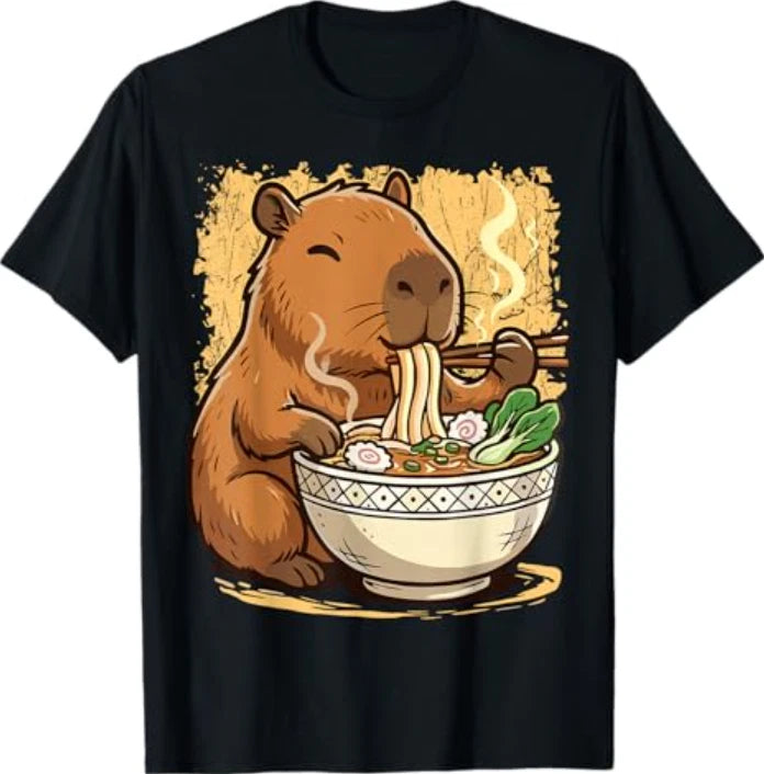 Capybara Eating Ramen Noodles T-Shirt Image 1 of 4