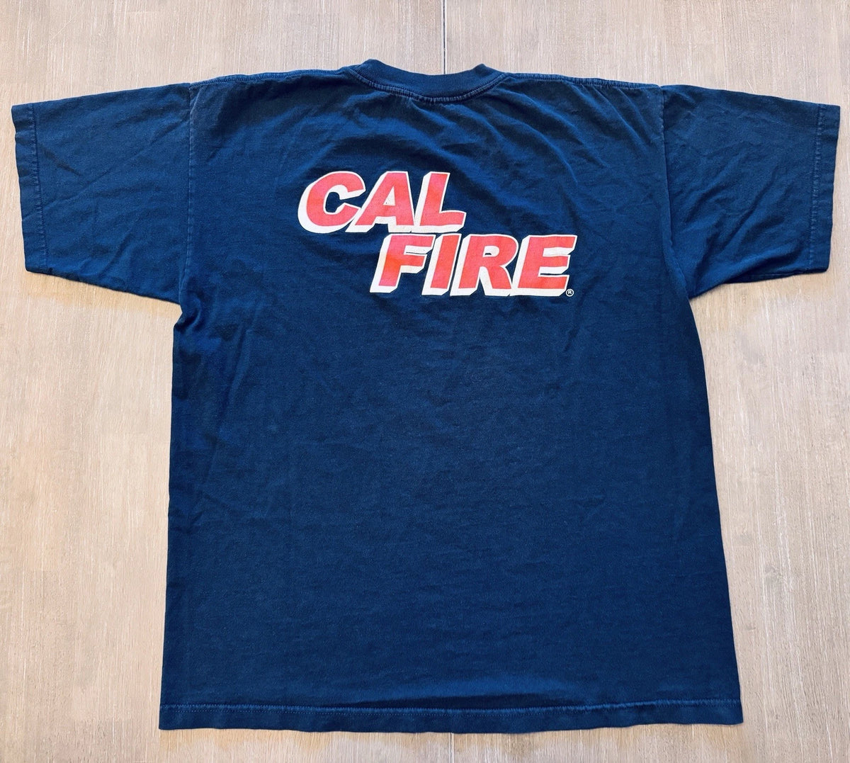 VTG Cal Firefighter T-Shirt Mens XL Blue Made In USA Faded Workwear Streetwear