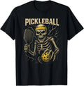 Spooky Skeleton Pickleball Player Graphic T-Shirt for Halloween Fun