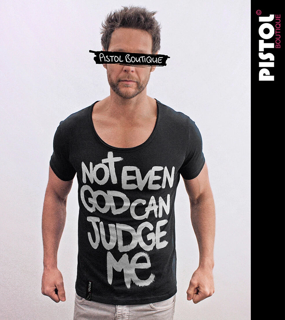 Pistol Boutique Men's Black Scoop Round Neck NOT EVEN GOD JUDGE T-shirt