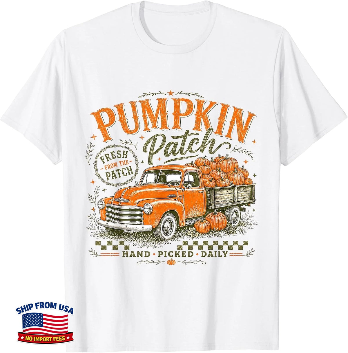Vintage Pumpkin Patch Farm Truck Fall Graphic Women Gift Tee