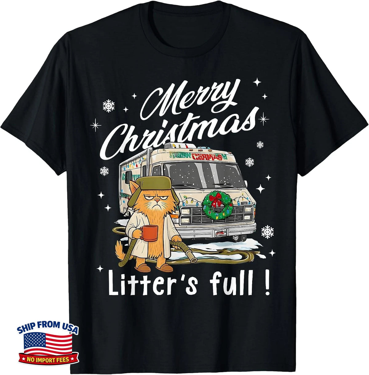 Merry Christmas Litter’s Full Funny Cat Lover Sarcastic Xmas T-Shirt