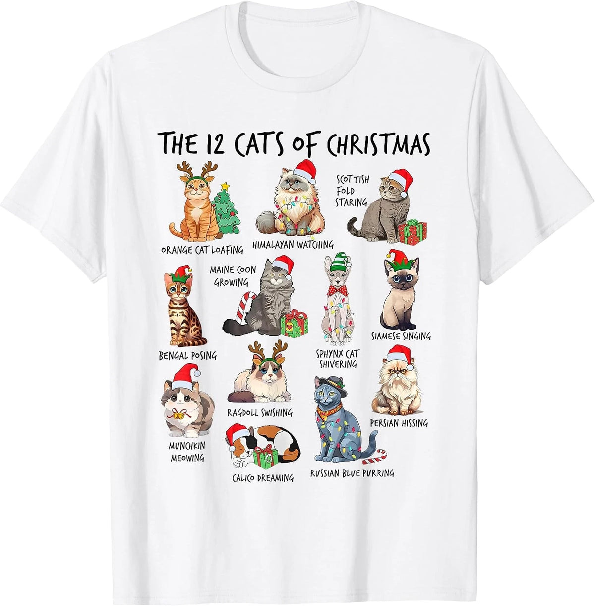 Funny Christmas Cat Lover T-Shirt - 12 Cats of Christmas Holiday Tee