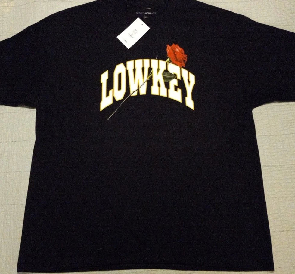 NWT Men's 2XL Fashion Nova Black Lowkey Romantic Rose Graphic T Shirt