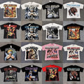 Street-style  Rhinestone Patterns and Aged Letters Short-sleeved T-shirt