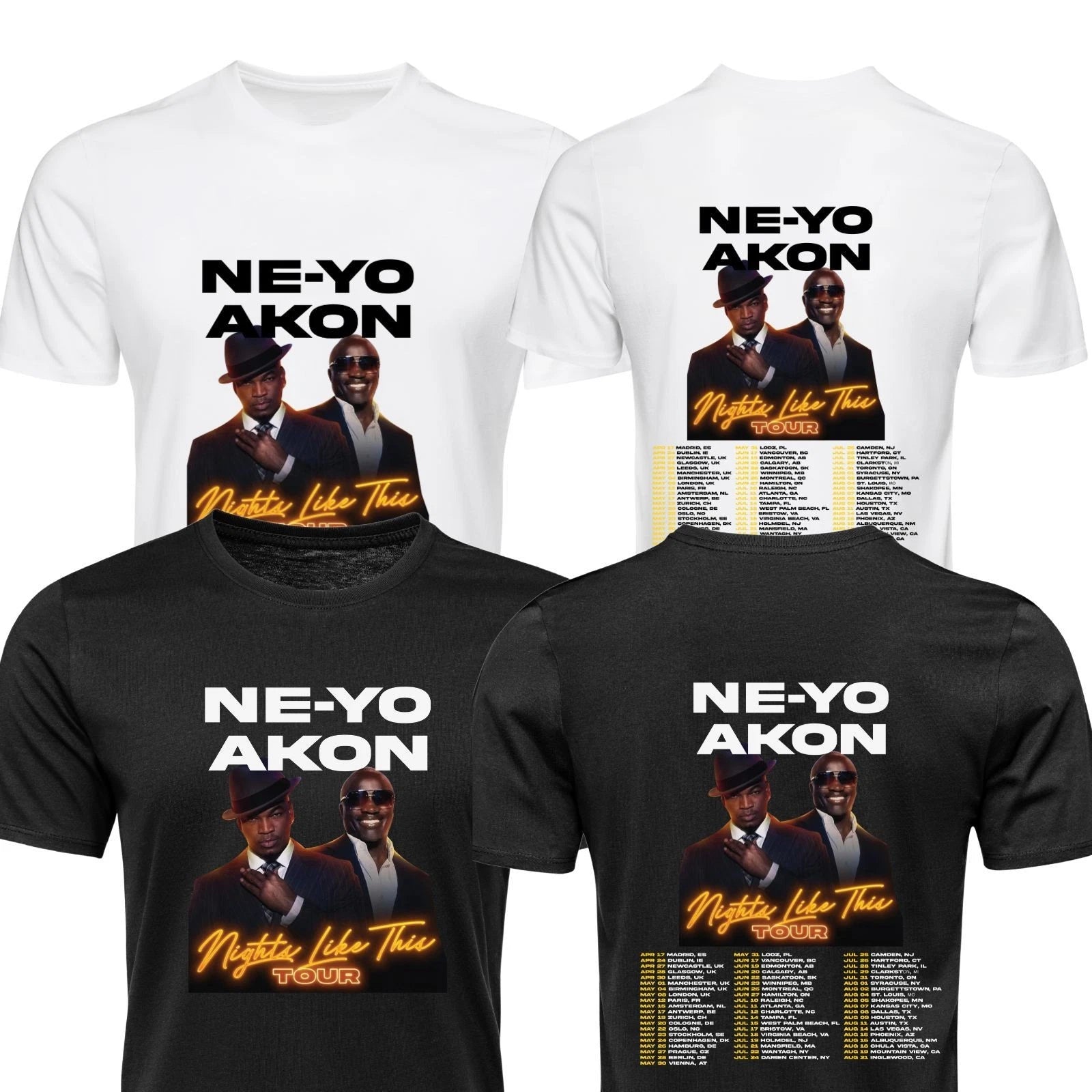 Ne Yo Akon T-Shirt Nights Like Tour Inspired Concert Unisex Adults kids Tee Tops