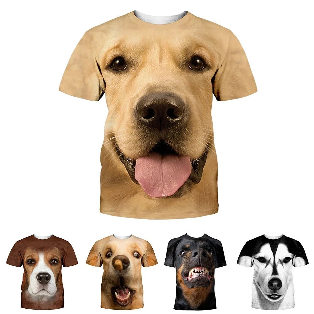 Men Short Sleeve Casual Tshirt with Dog Print Loose Fit O Neck Street Style