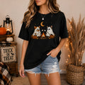 Halloween Cat Lover Shirt Ghost Cats Camping Campfire Cute Fall Graphic Tee