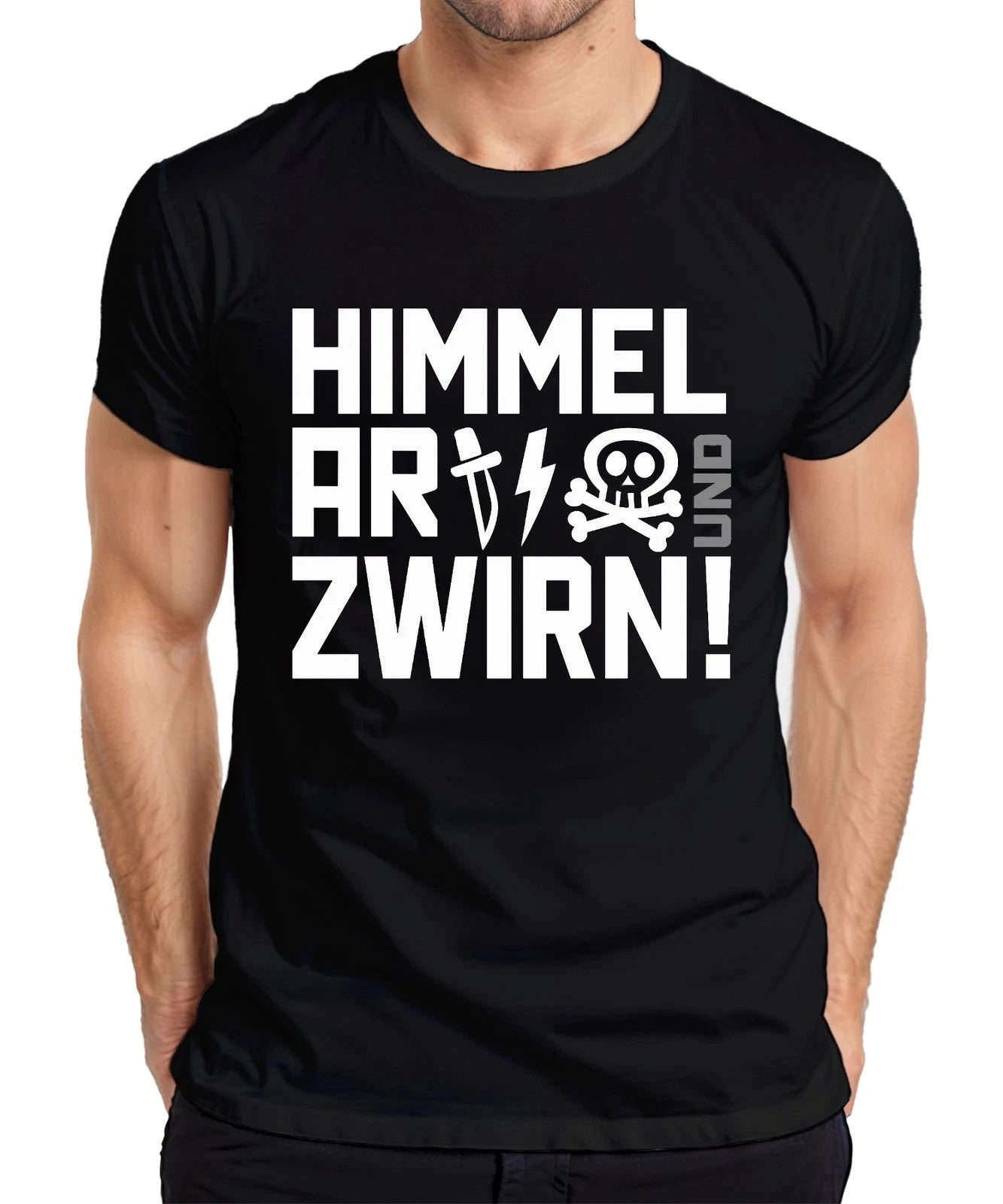 Himmel Arsch und Zwirn frech lustig Totenkopf Punk Blitz Messer Herren T-Shirt