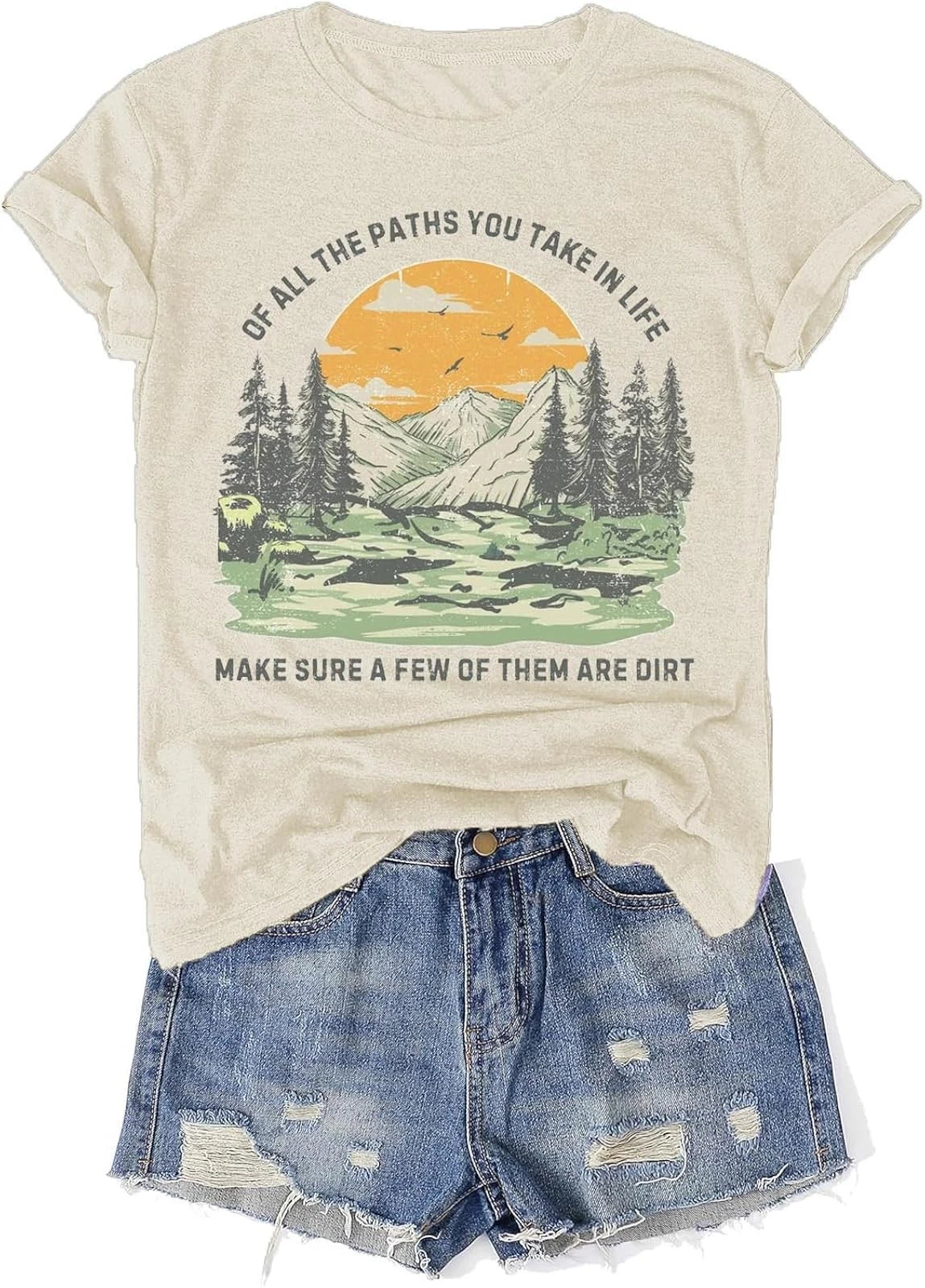 Women's Sun Mountain Nature Tee - Fun Graphic T-Shirt for Hiking & Camping