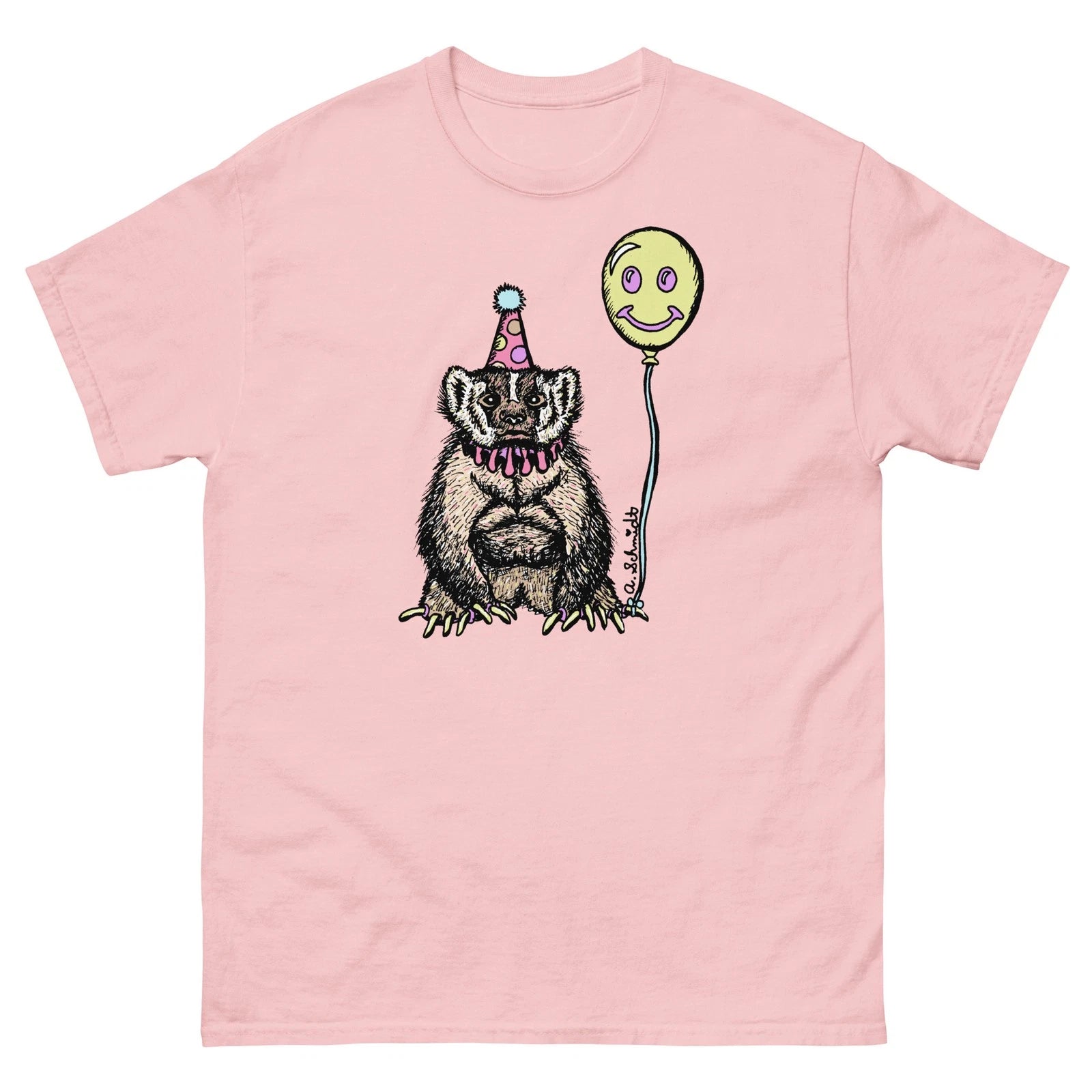 Clown Badger Funny Cute Whimsical Pastel Original Art Unisex classic tee