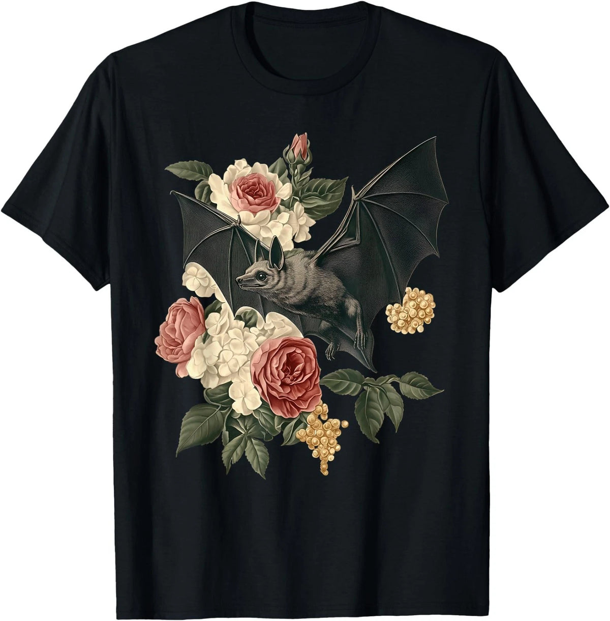 Dark Academia Bat Flower Gothic Cottagecore 90s Halloween T-Shirt Image 1 of 2
