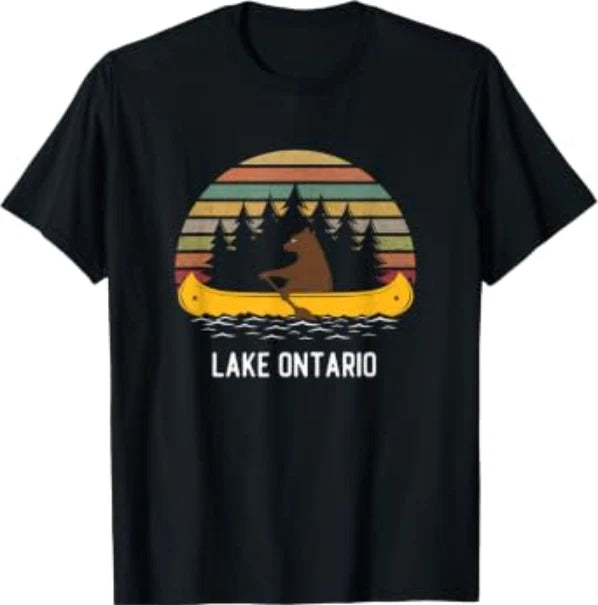Lake Ontario Vintage retro sunset Bear Canoe outdoor hiking T-Shirt Image 1 of 2